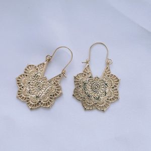 Gold Color Boho Retro Flower Statement Earrings